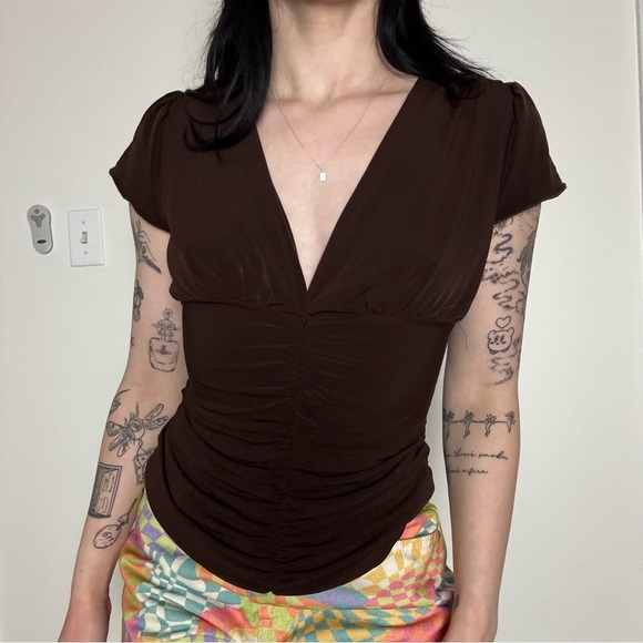 Ing V-Cut Neck Brown Blouse Medium - Picture 1 of 3